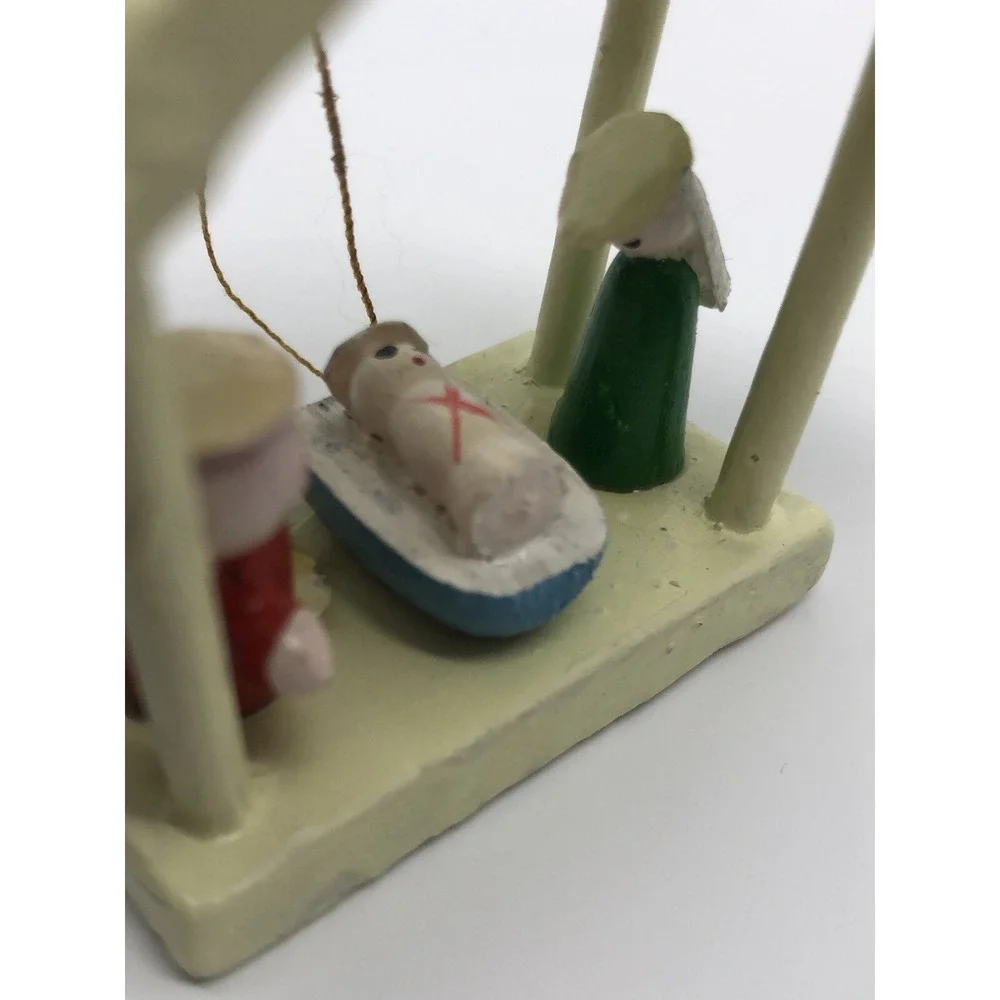 Vintage Wooden Hand Painted Nativity Christmas Ornament 2.5